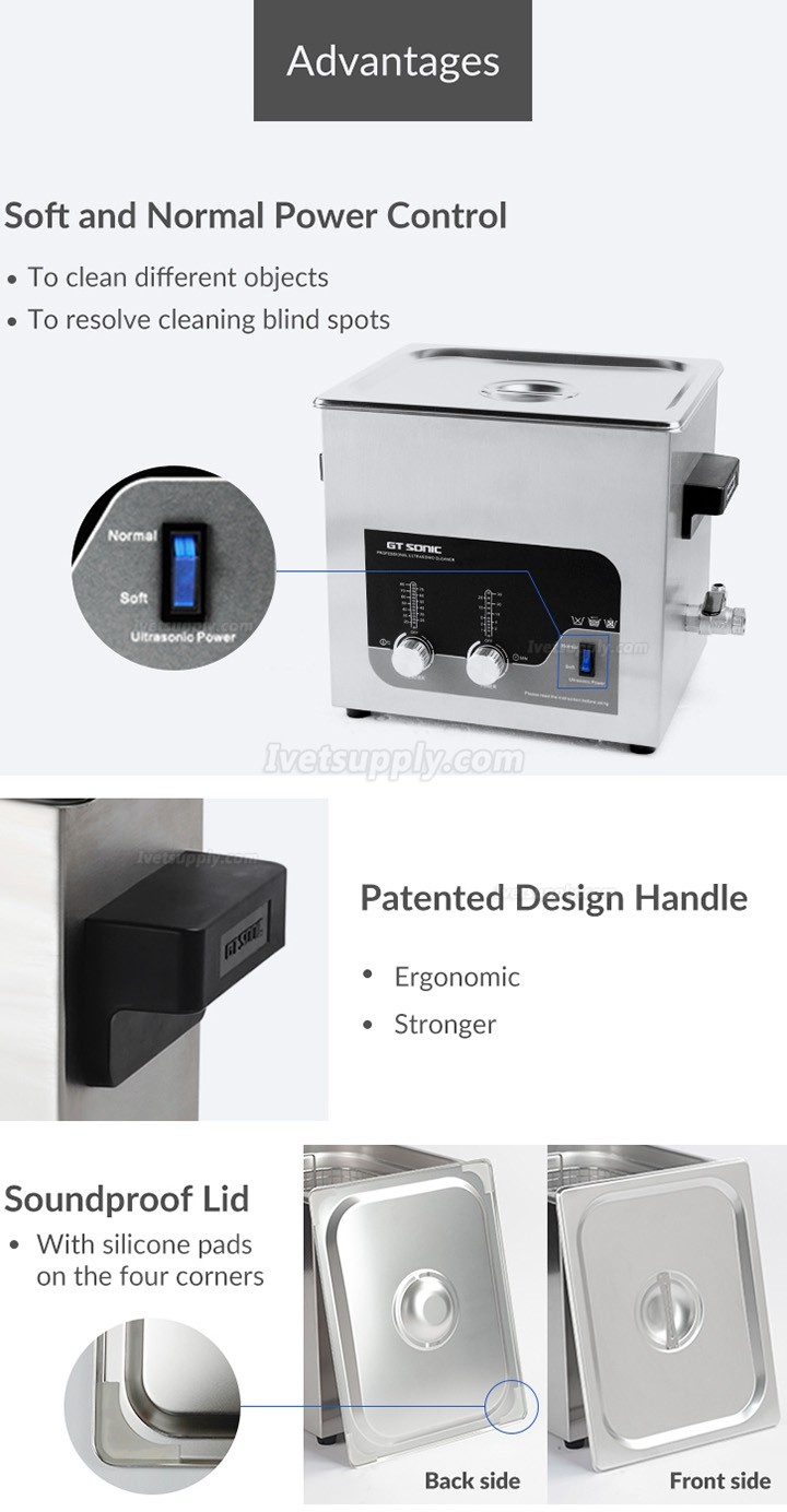 GT SONIC T-Series 2-27L 100-500W Digital Ultrasonic Cleaner with Heating Function